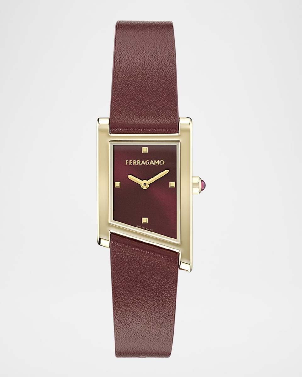 Ferragamo Asymetrique 22X36MM IP Yellow Gold Leather Watch